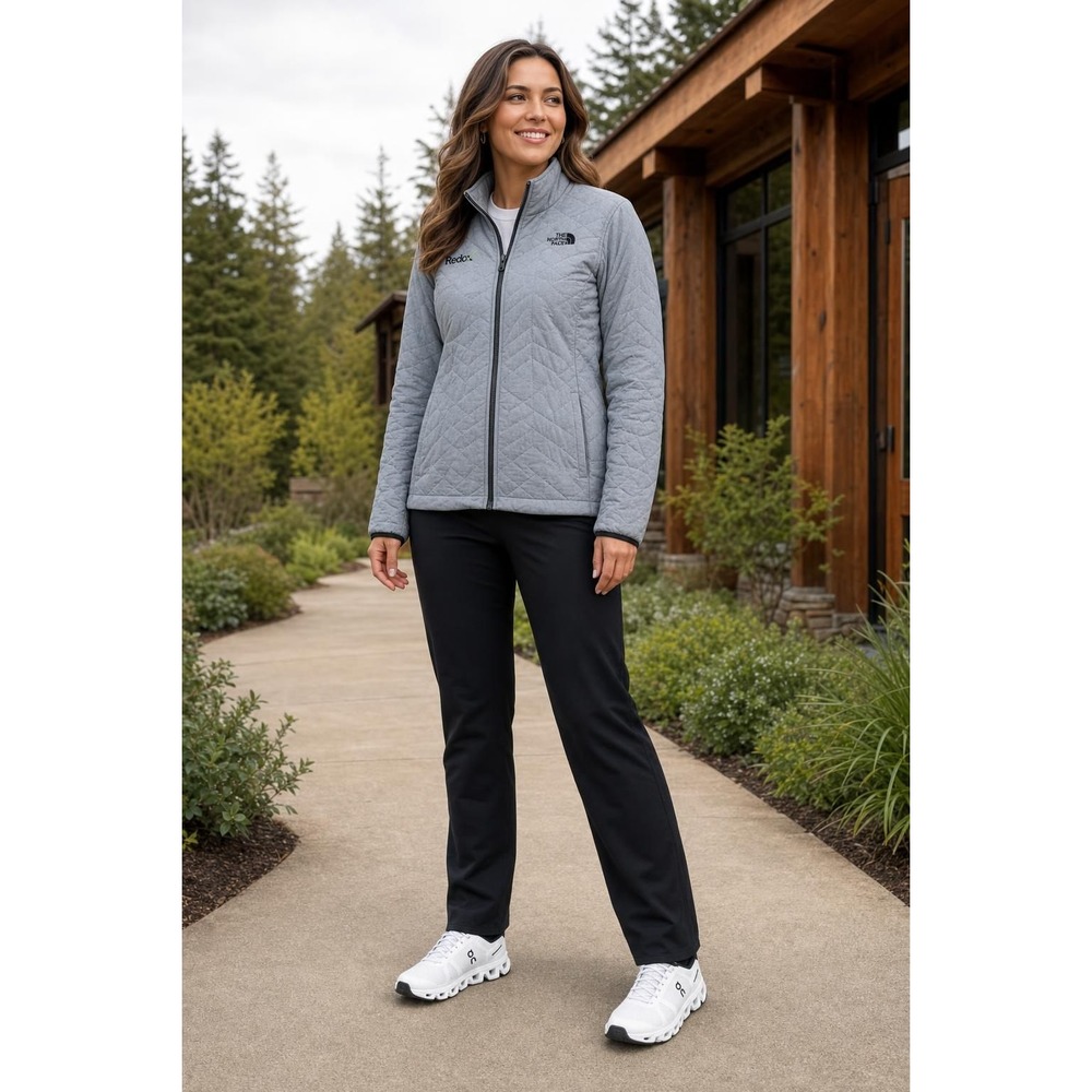 The North Face Quilted Jacket Women's L Gray Full Zip Redox Logo Outdoor